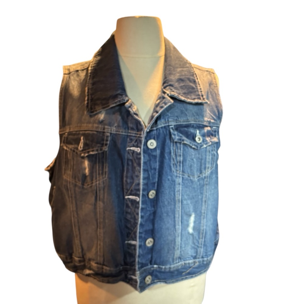 Amethyst Jeans Distressed Denim Vest  Button Front‎ Trucker Jacket 3X #778